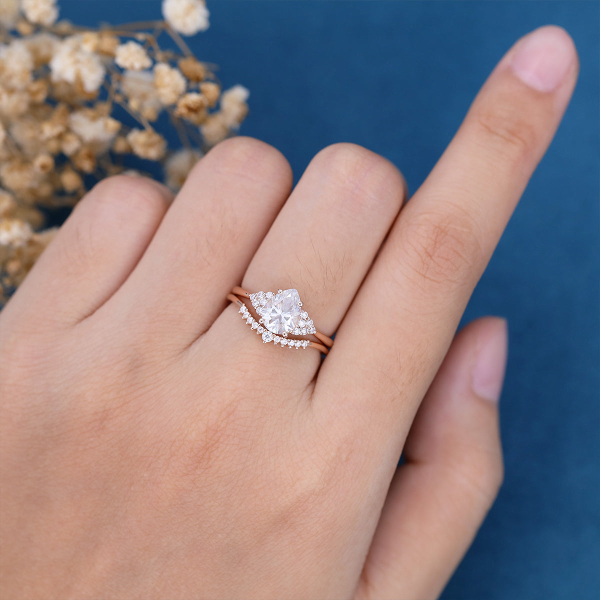 1.0 CT Pear Shaped Moissanite Cluster Bridal Set