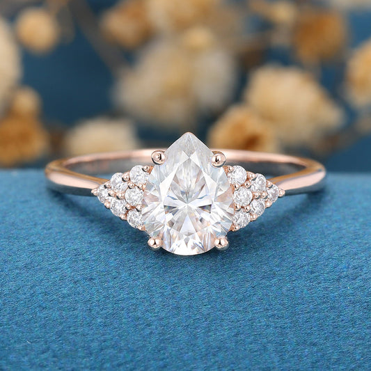 1.0 CT Pear Shaped Moissanite Cluster Engagement Ring