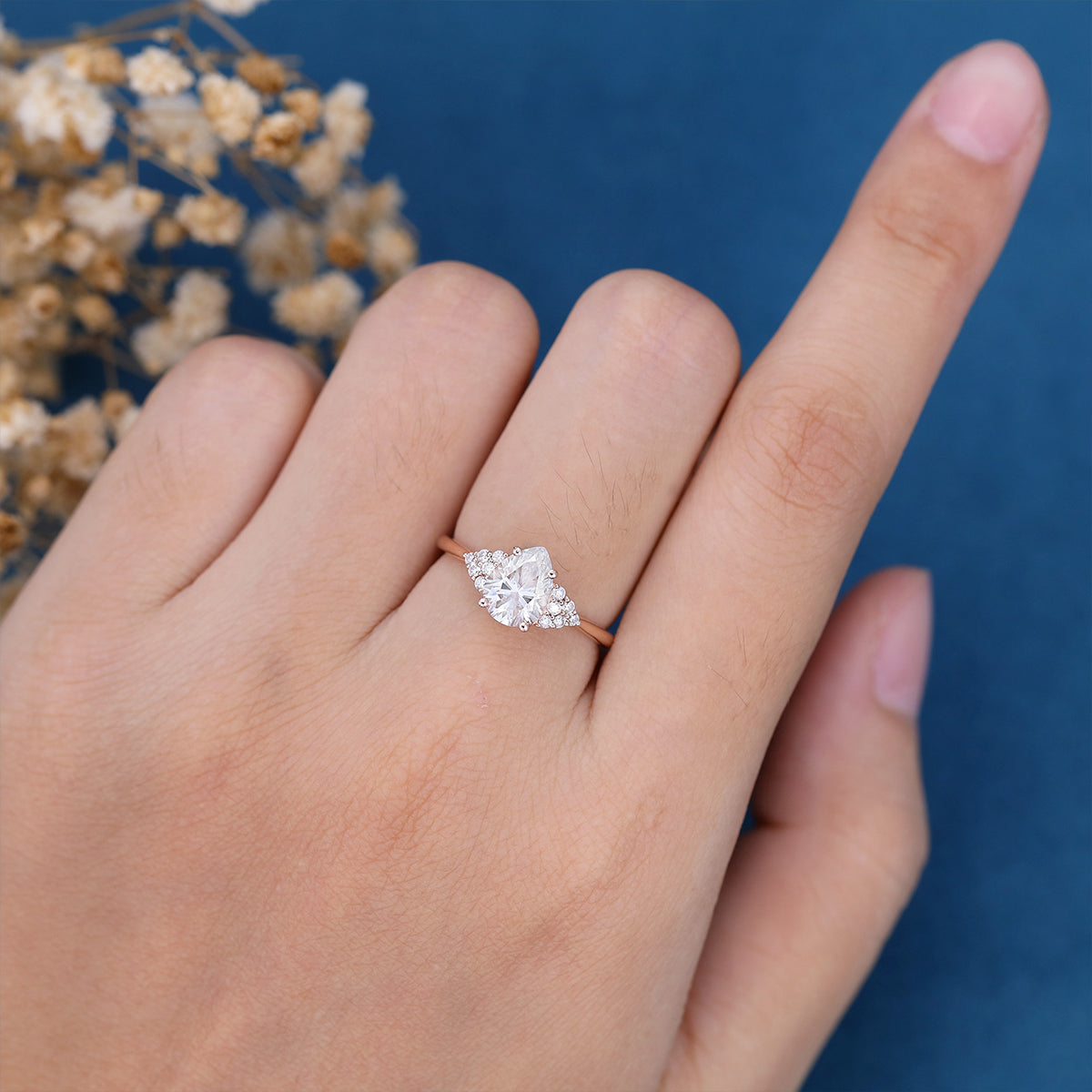 1.0 CT Pear Shaped Moissanite Cluster Engagement Ring