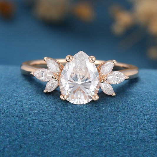 1.0 CT Pear Shaped Moissanite Cluster Engagement Ring