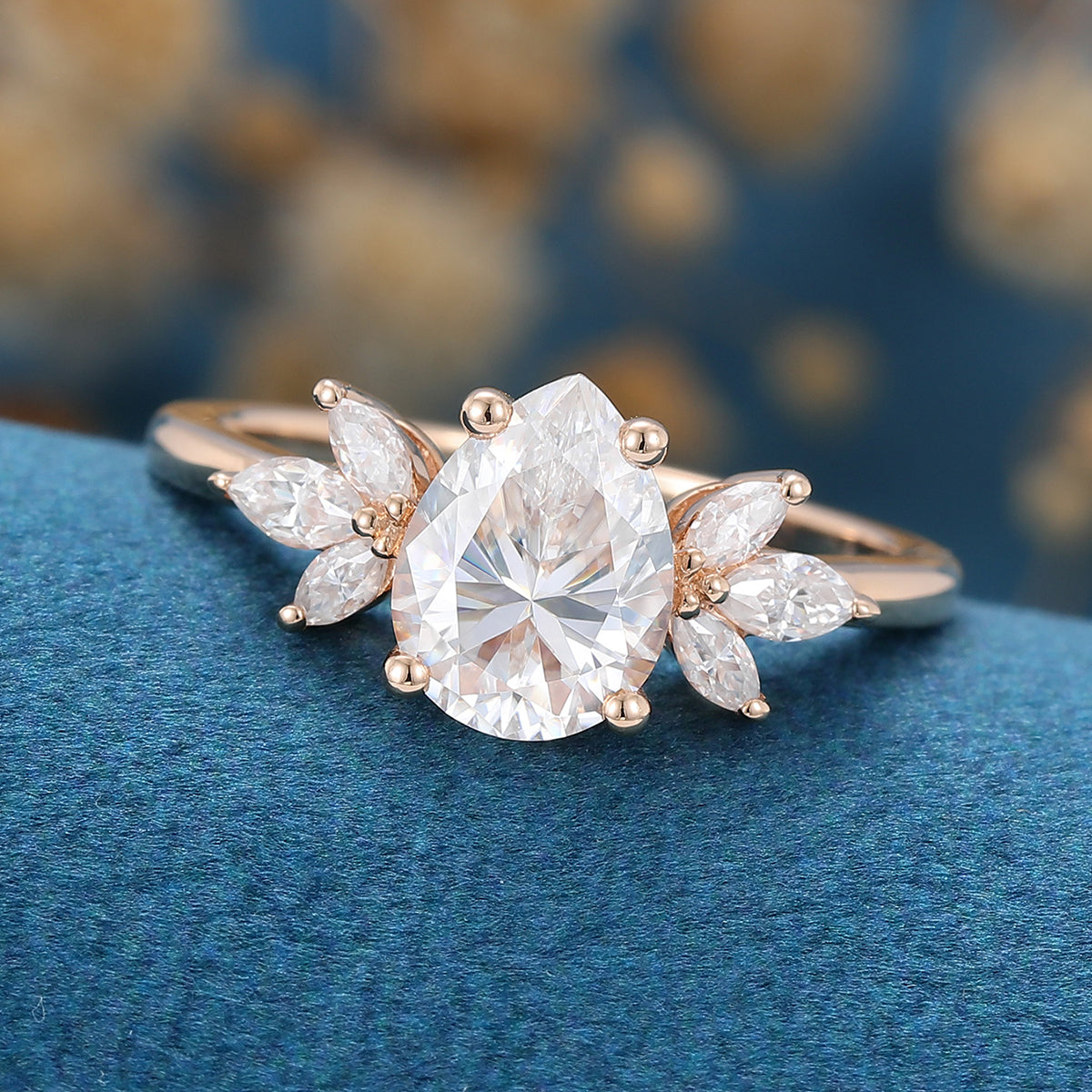 1.0 CT Pear Shaped Moissanite Cluster Engagement Ring