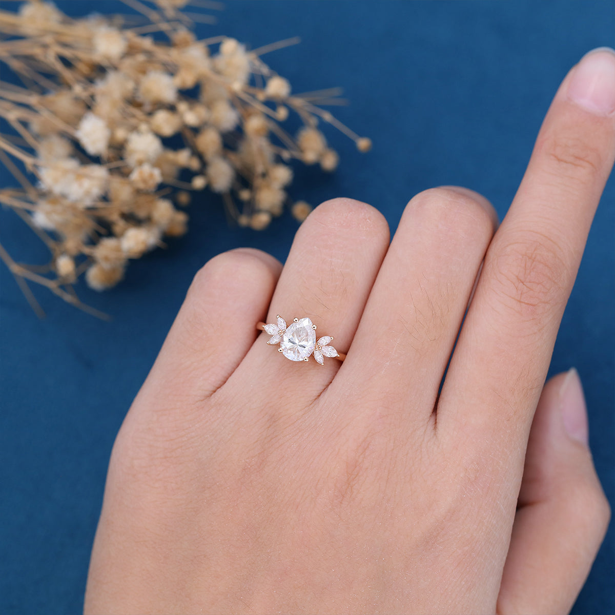 1.0 CT Pear Shaped Moissanite Cluster Engagement Ring