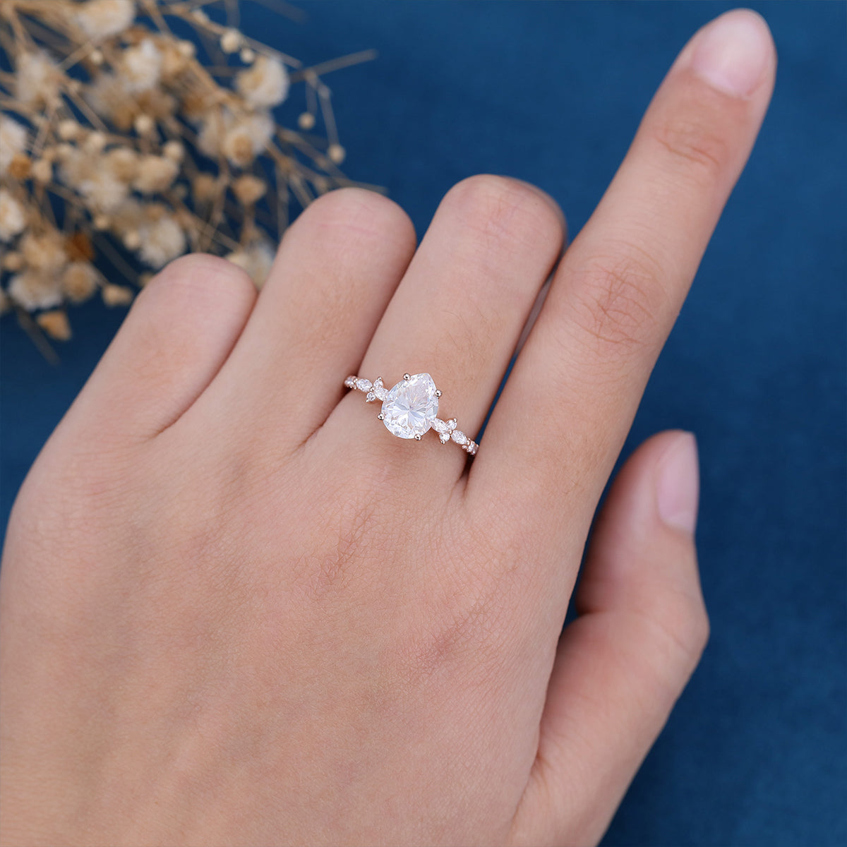 1.0 CT Pear Shaped Moissanite Solitaire Pave Engagement Ring