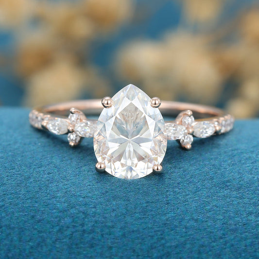 1.0 CT Pear Shaped Moissanite Solitaire Pave Engagement Ring