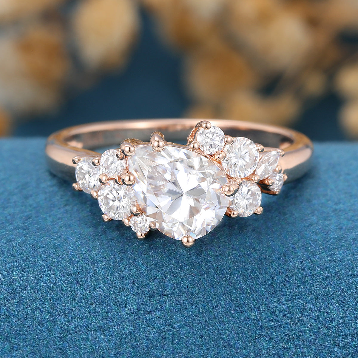1.0 CT Pear Shaped Moissanite Cluster Engagement Ring