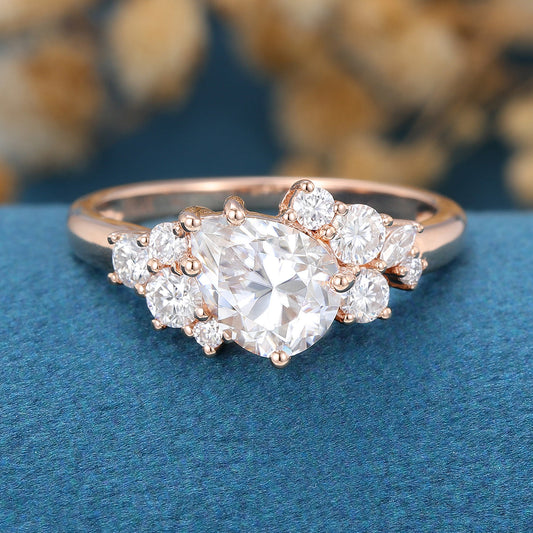 1.0 CT Pear Shaped Moissanite Cluster Engagement Ring