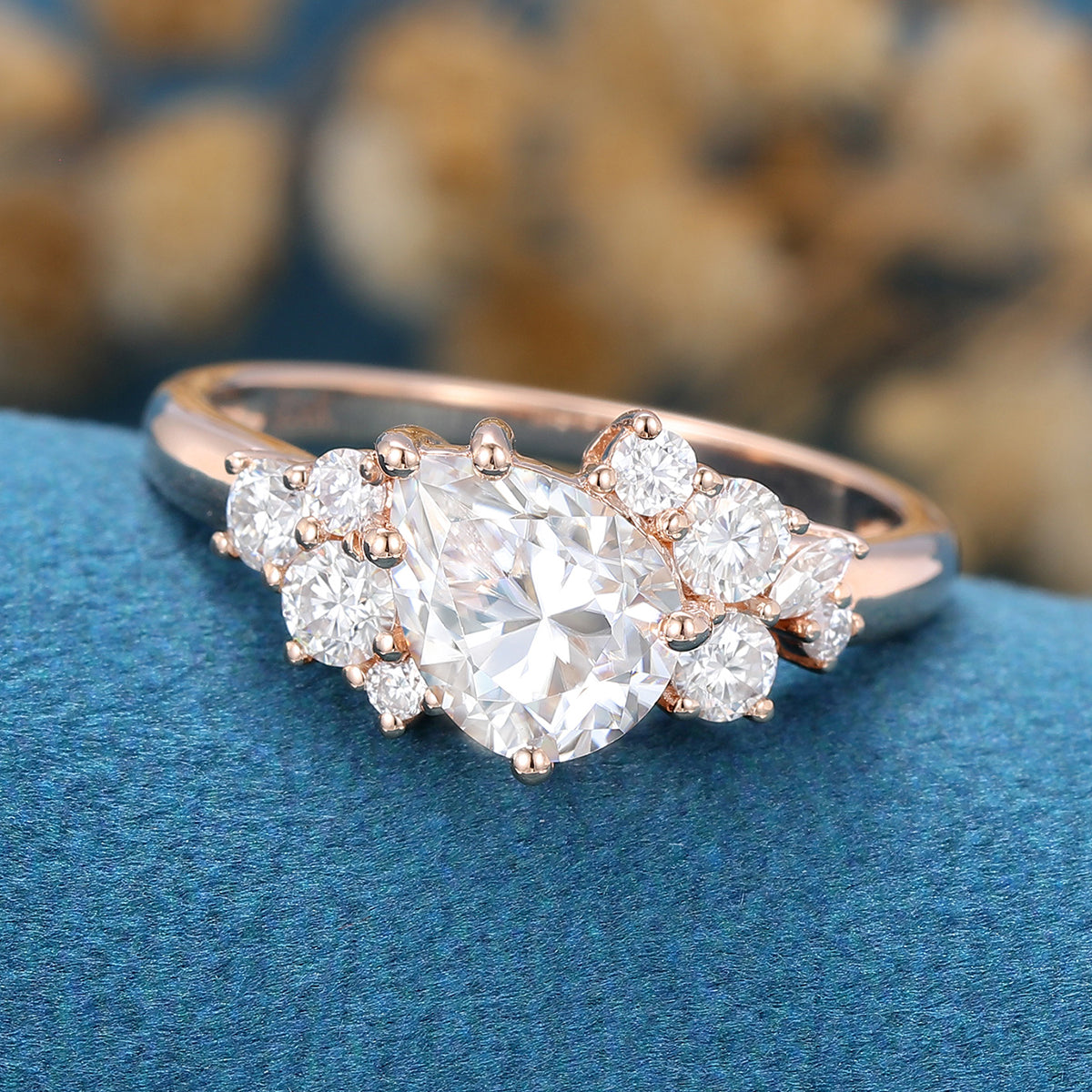 1.0 CT Pear Shaped Moissanite Cluster Engagement Ring