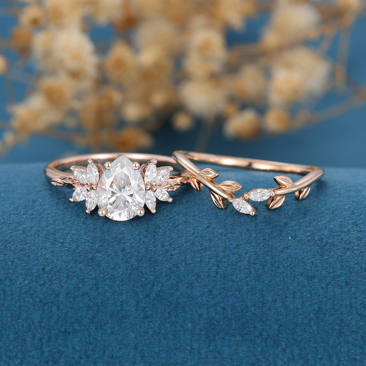 1.0 CT Pear Shaped Moissanite Twig Style Bridal Set