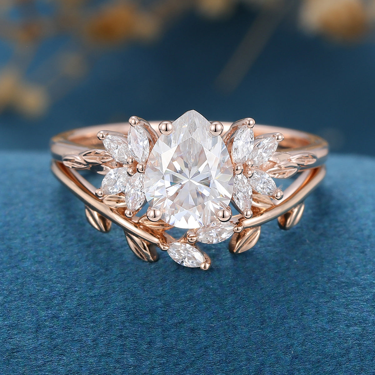 1.0 CT Pear Shaped Moissanite Twig Style Bridal Set