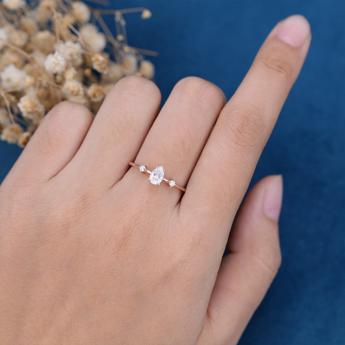 0.39 CT Pear Shaped Moissanite Solitaire Engagement Ring