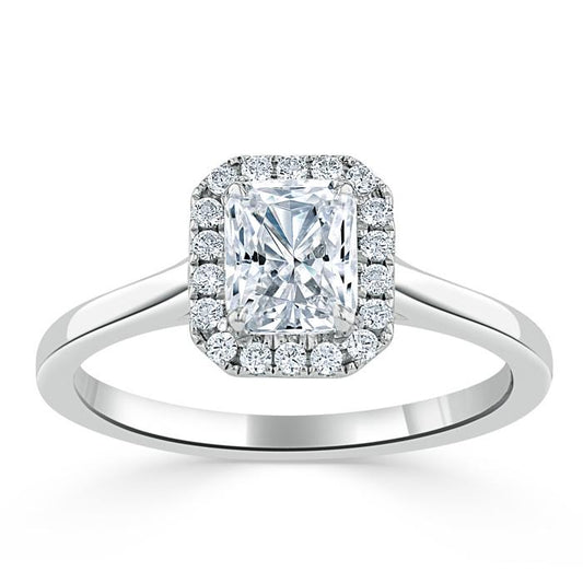 1.0 CT Radiant Cut Halo Moissanite Engagement Ring