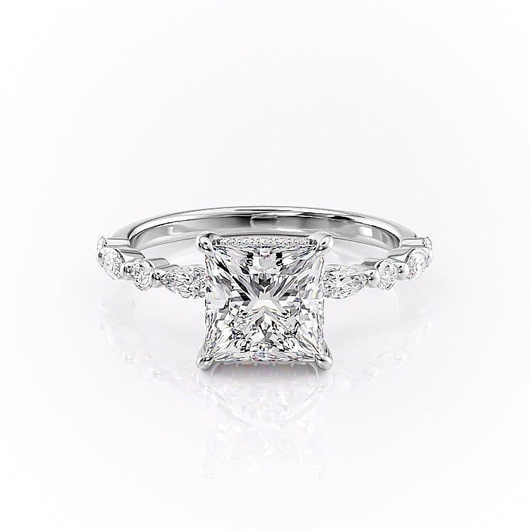 2.08 CT Princess Cut Solitaire Pave Setting Moissanite Engagement Ring