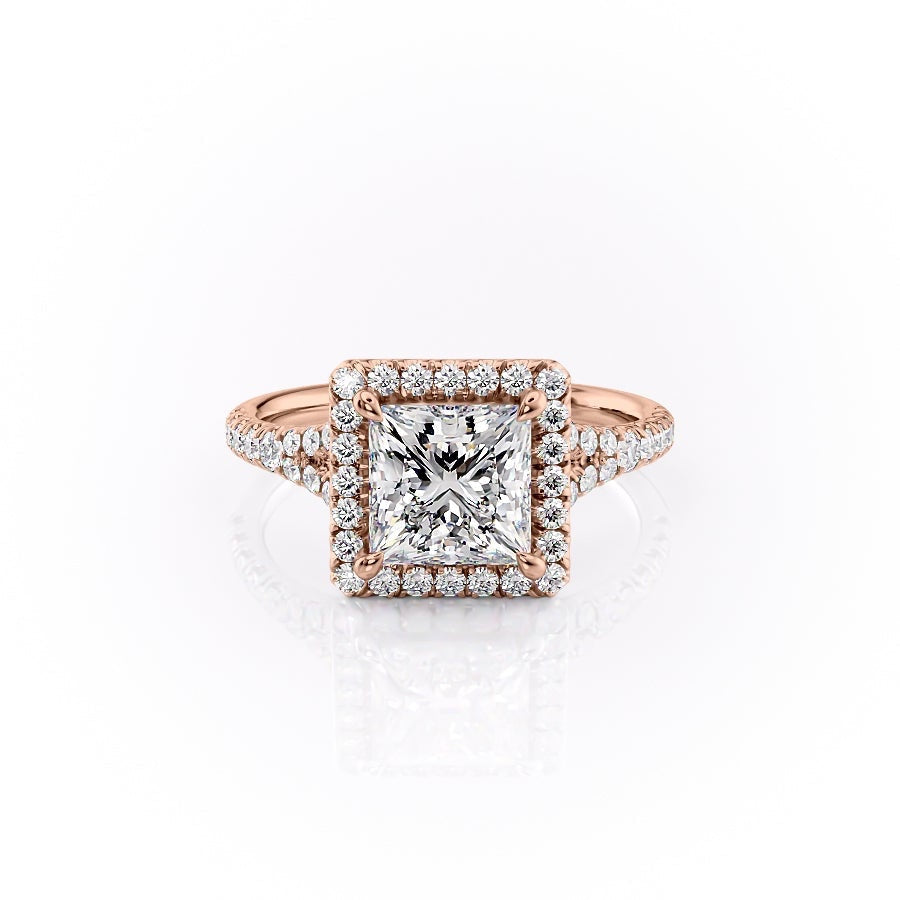 2.08 CT Princess Cut Halo Split Shank Setting Moissanite Engagement Ring