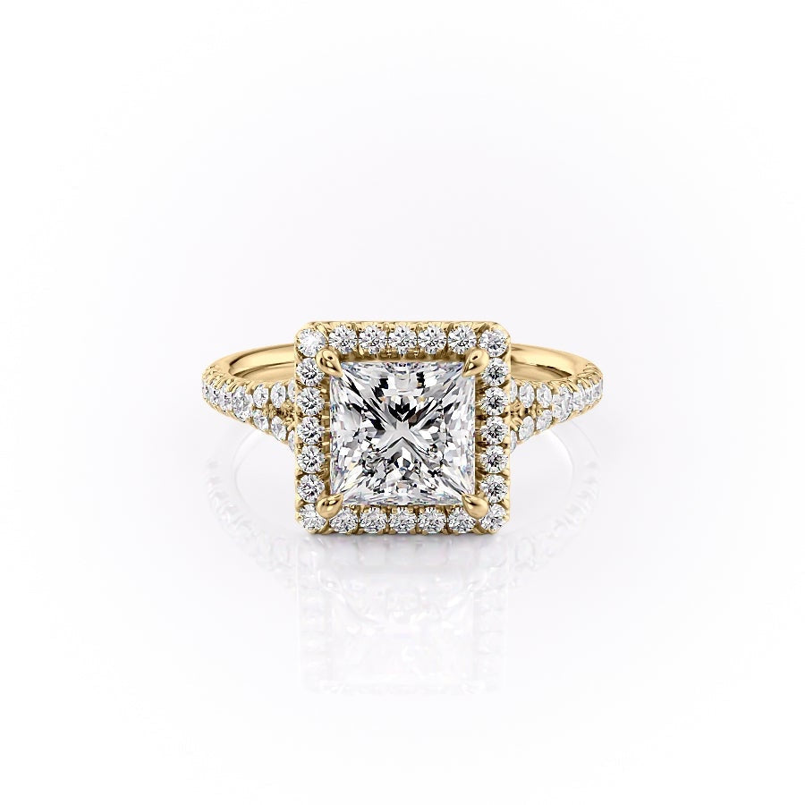 2.08 CT Princess Cut Halo Split Shank Setting Moissanite Engagement Ring