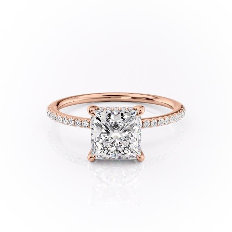 2.08 CT Princess Cut Solitaire Pave Setting Moissanite Engagement Ring