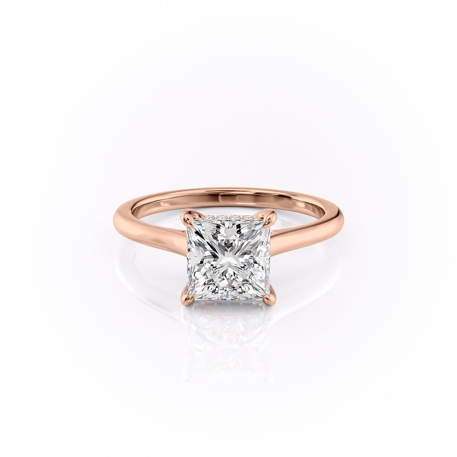 2.08 CT Princess Cut Solitaire Hidden Halo Moissanite Engagement Ring