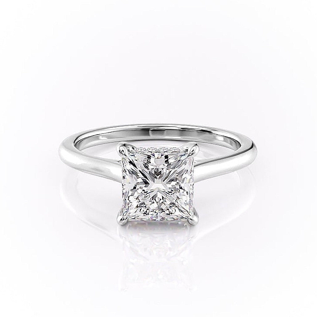 2.08 CT Princess Cut Solitaire Hidden Halo Moissanite Engagement Ring