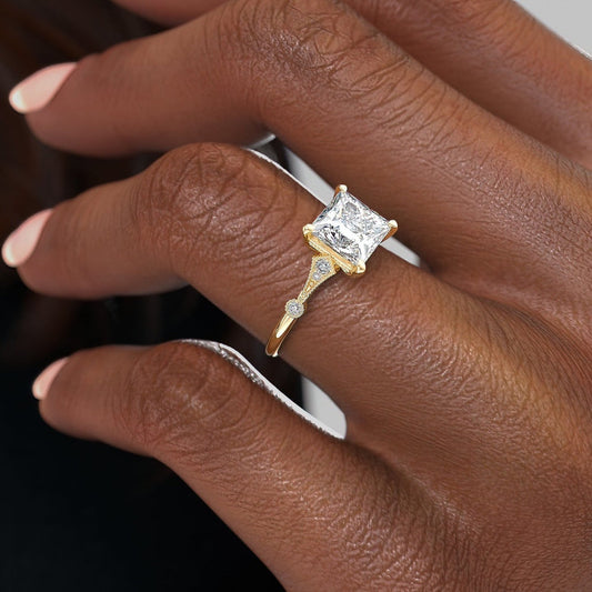 2.08 CT Princess Solitaire Milgrain Setting Moissanite Engagement Ring