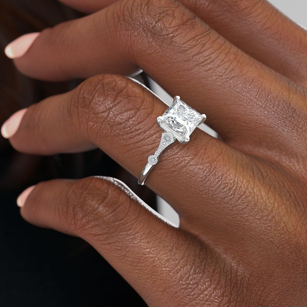 2.08 CT Princess Solitaire Milgrain Setting Moissanite Engagement Ring