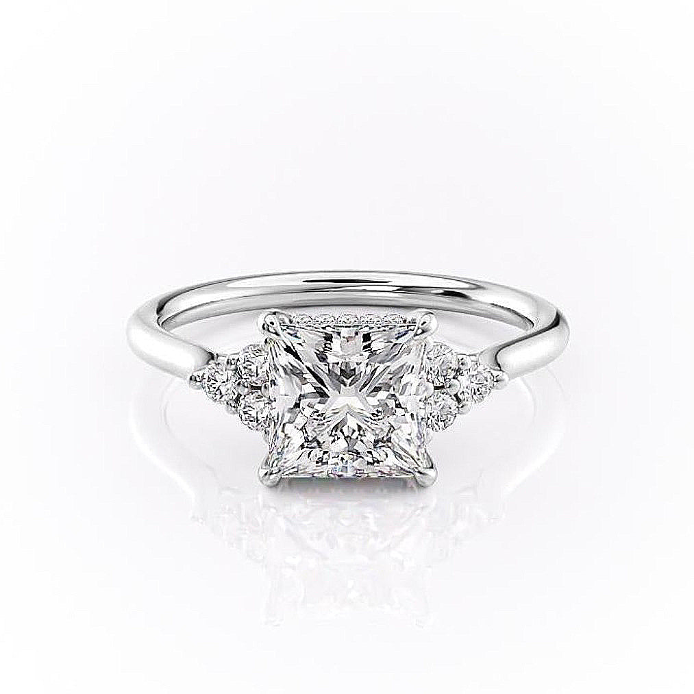 2.08 CT Princess Cut Cluster Moissanite Engagement Ring