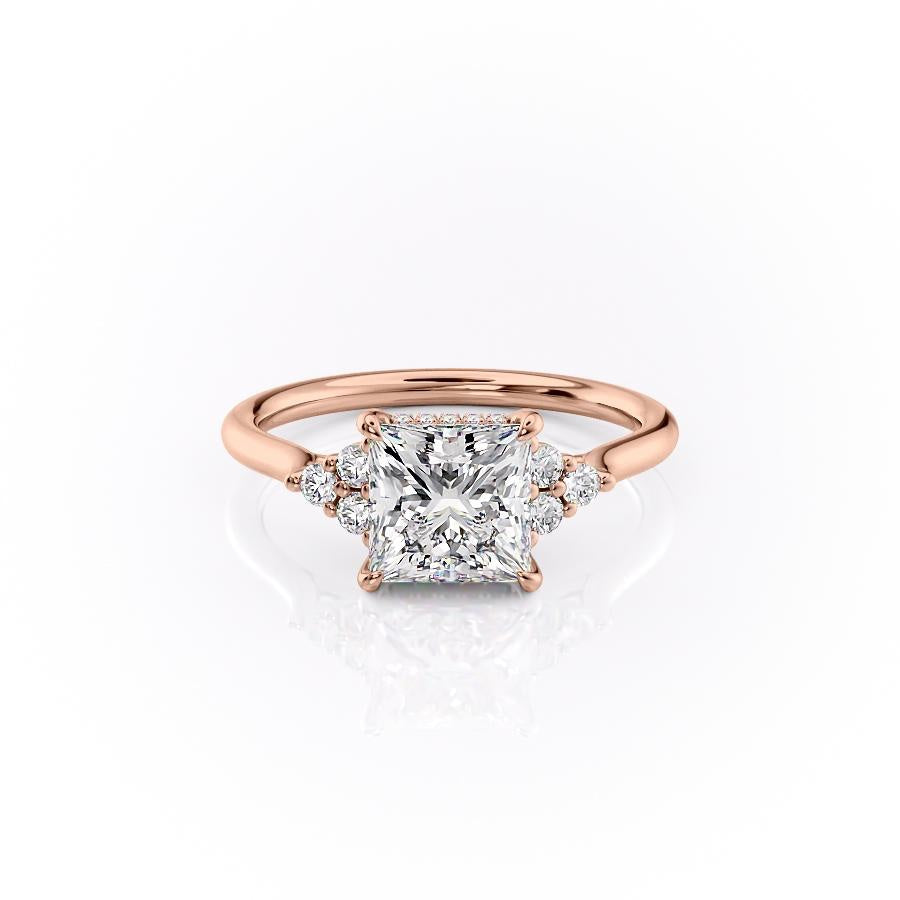 2.08 CT Princess Cut Cluster Moissanite Engagement Ring