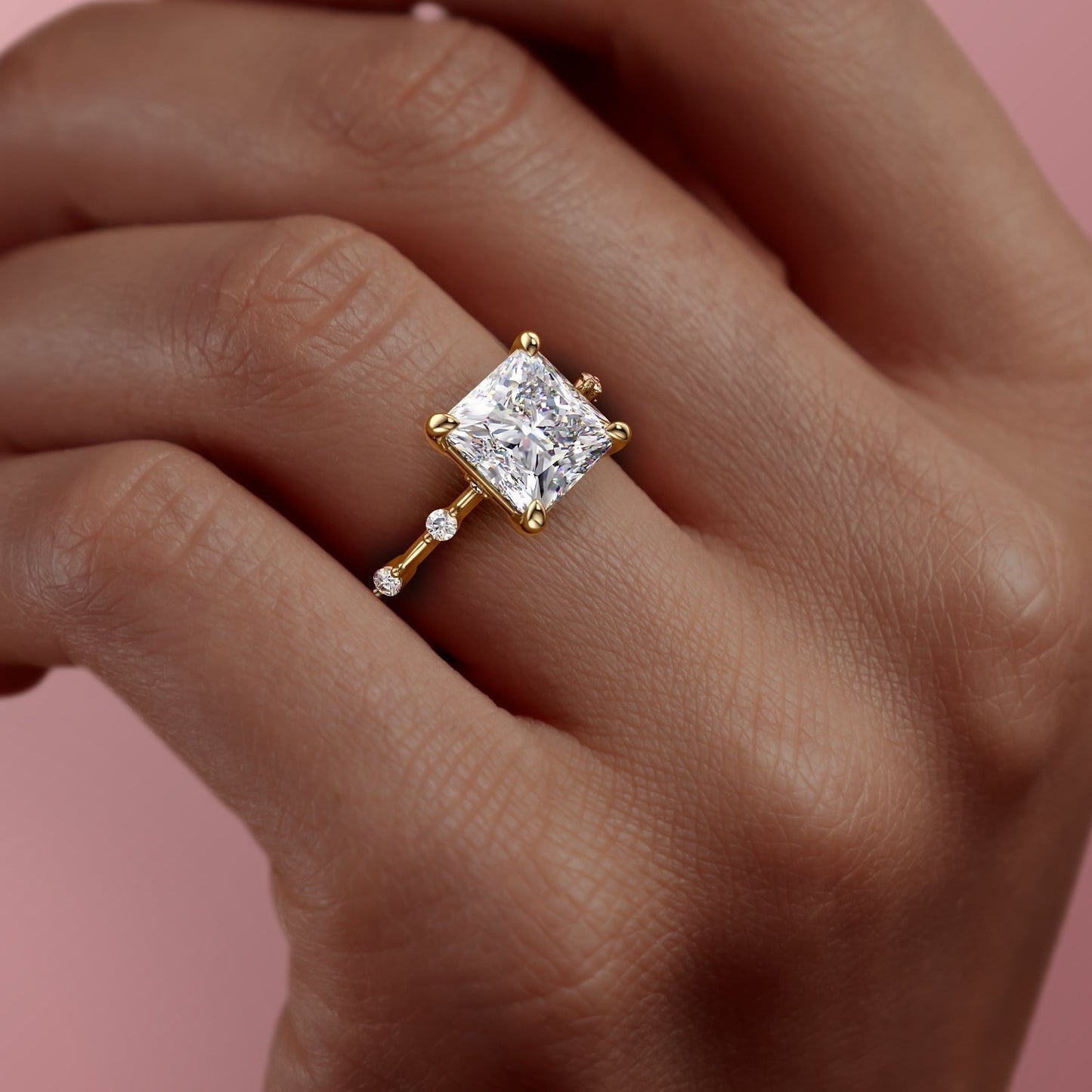 2.08 CT Princess Cut Solitaire Dainty Style Moissanite Engagement Ring
