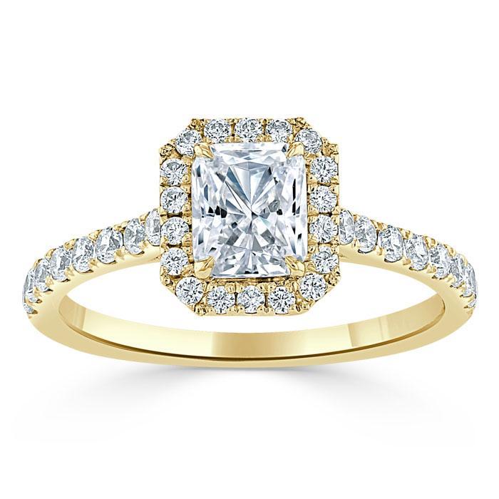 1.0 CT Radiant Cut Halo Pave Setting Moissanite Engagement Ring