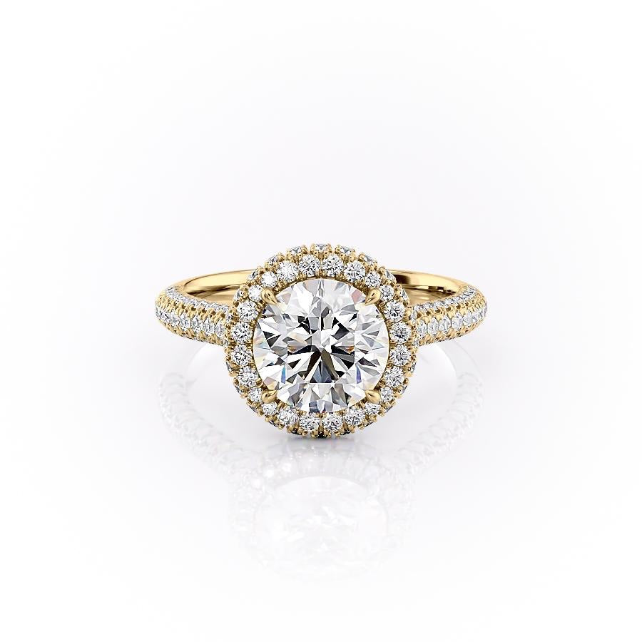 1.90 CT Round Cut Halo Triple Pave Setting Moissanite Engagement Ring