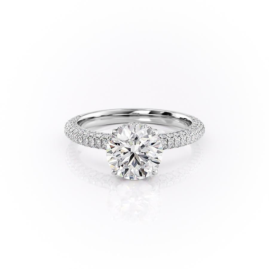 1.60 CT Round Cut Hidden Halo Triple Pave Moissanite Engagement Ring