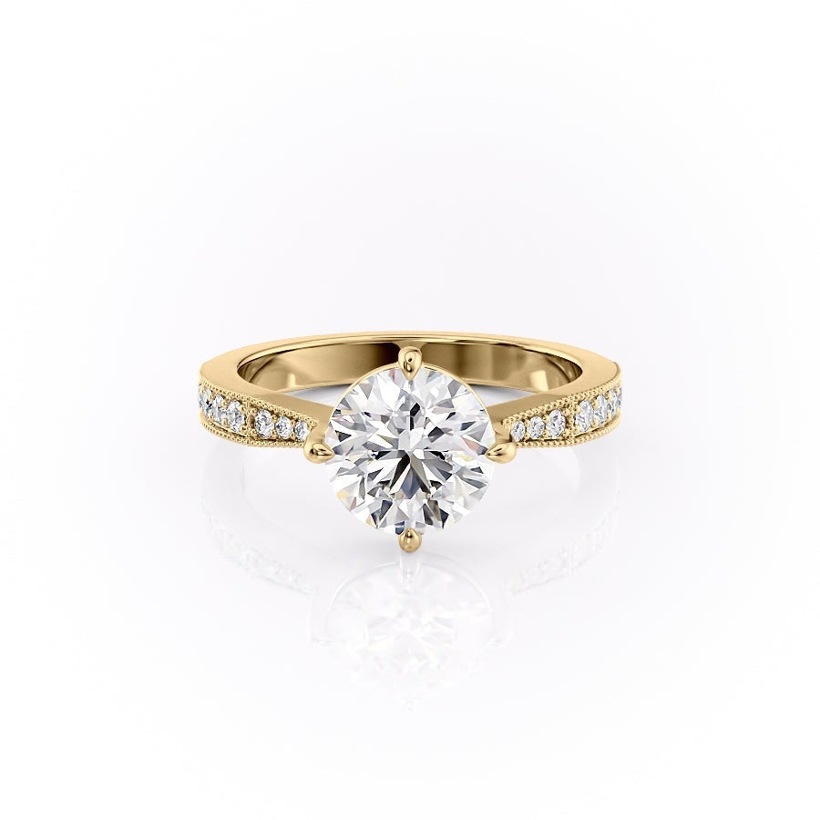 1.60 CT Round Cut Solitaire Milgrain Pave Set Moissanite Engagement Ring