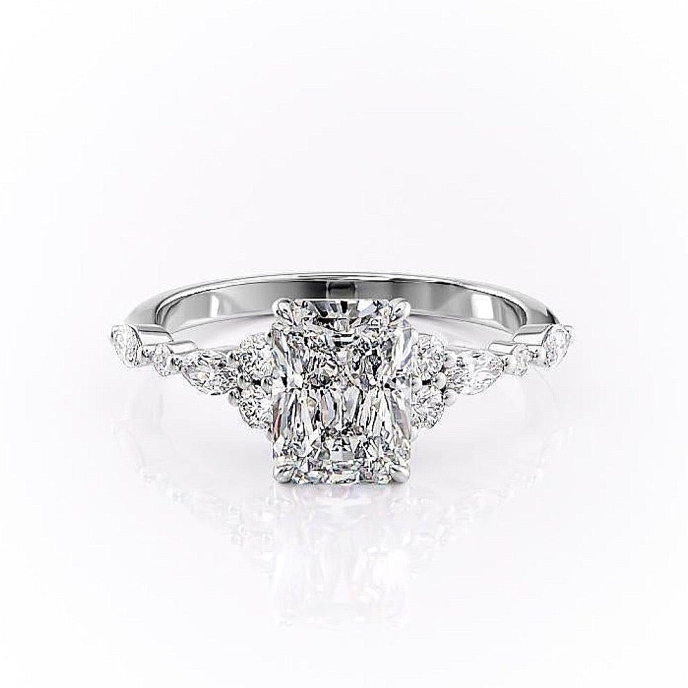 2.0 CT Radiant Cut Cluster Moissanite Engagement Ring