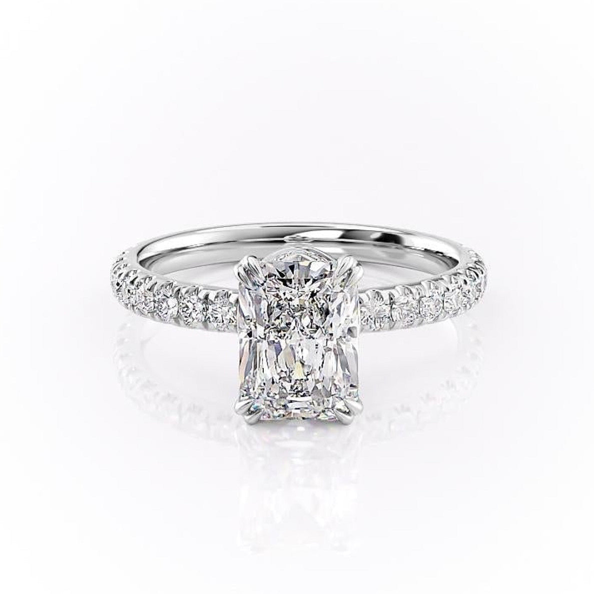 2.0 CT Radiant Cut Solitaire Pave Setting Moissanite Engagement Ring