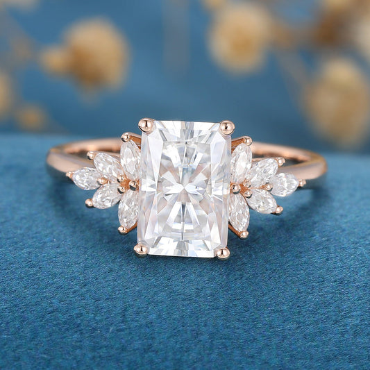 3.0 CT Radiant Shaped Moissanite Cluster Engagement Ring