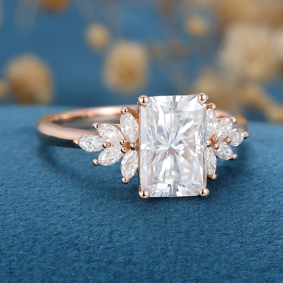3.0 CT Radiant Shaped Moissanite Cluster Engagement Ring