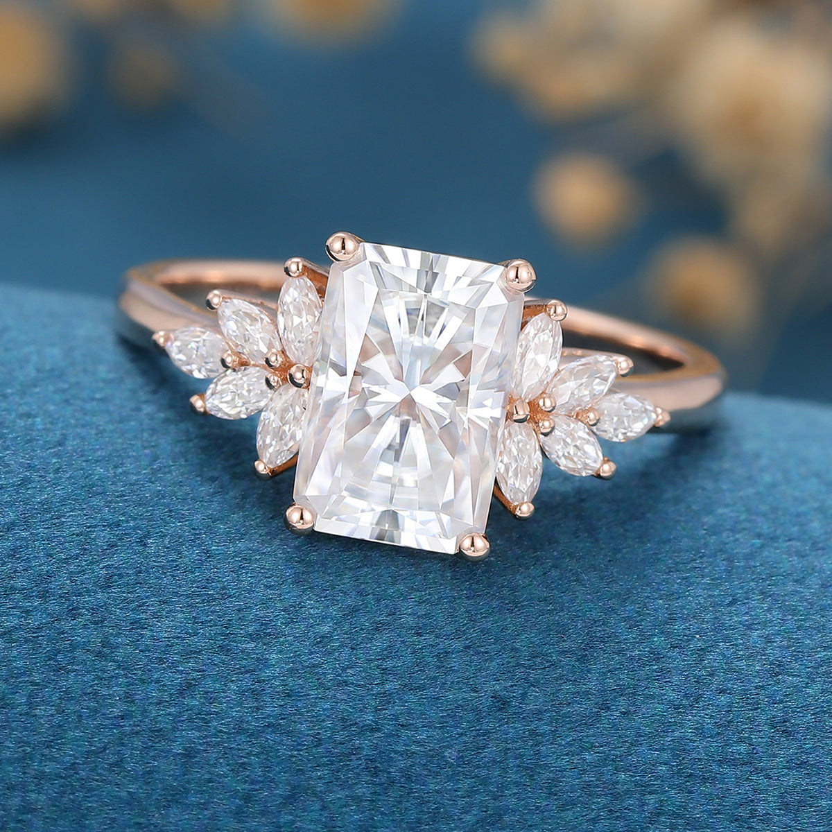 3.0 CT Radiant Shaped Moissanite Cluster Engagement Ring