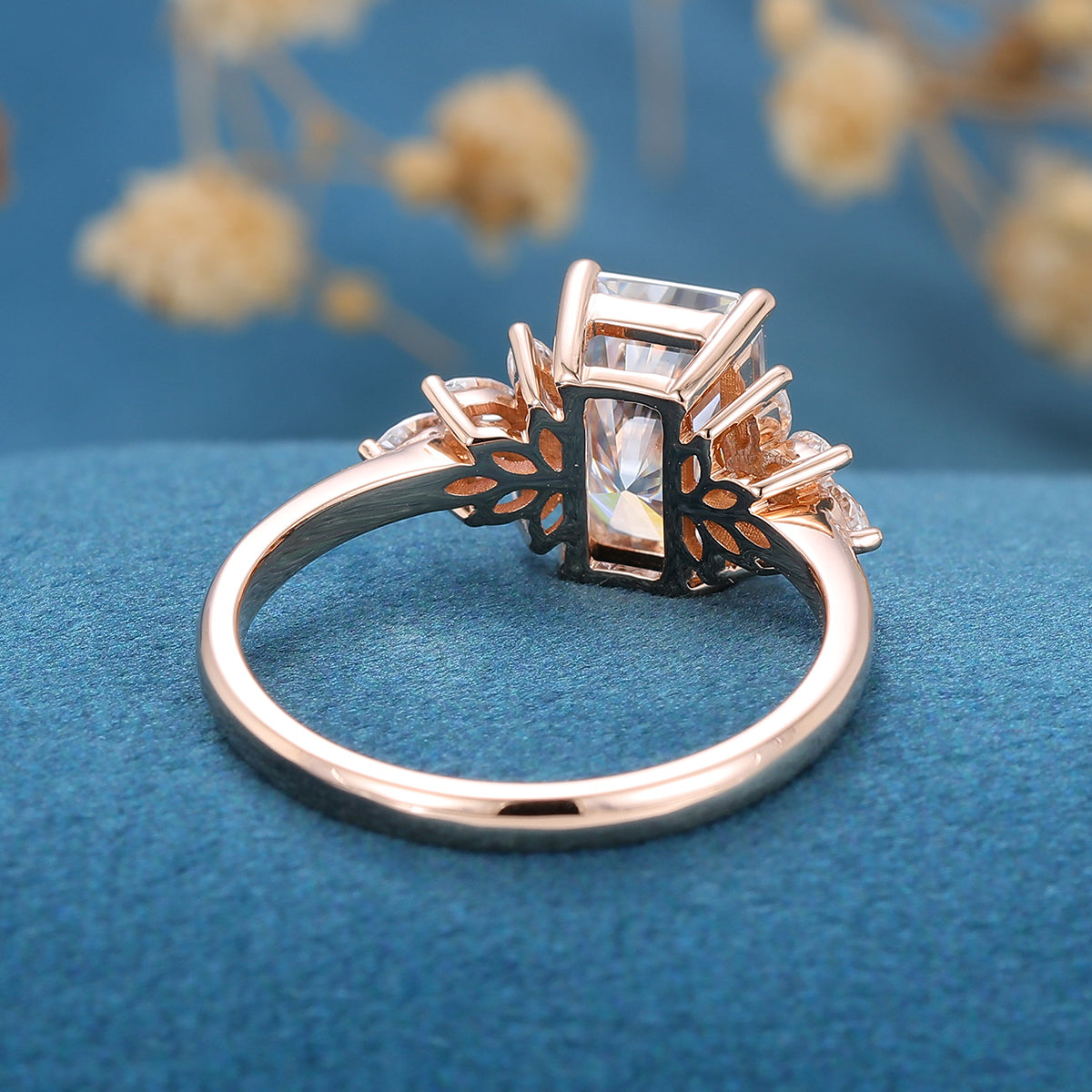 3.0 CT Radiant Shaped Moissanite Cluster Engagement Ring