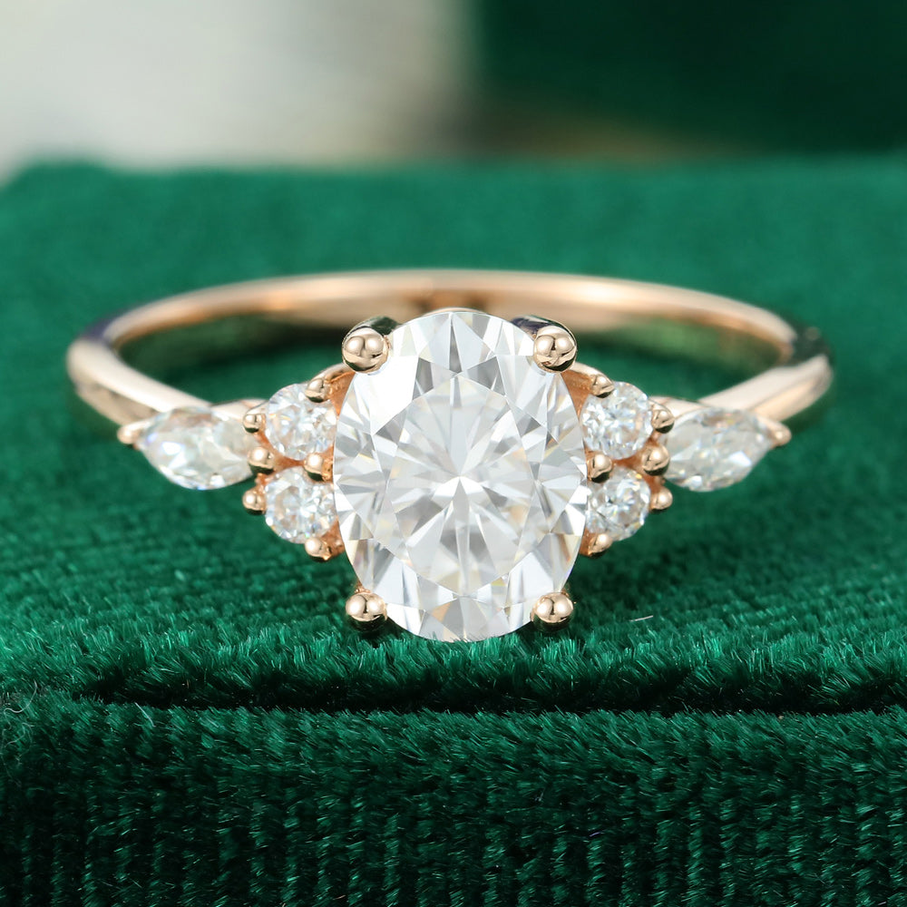 1.33 CT Oval Shaped Moissanite Cluster Engagement Ring