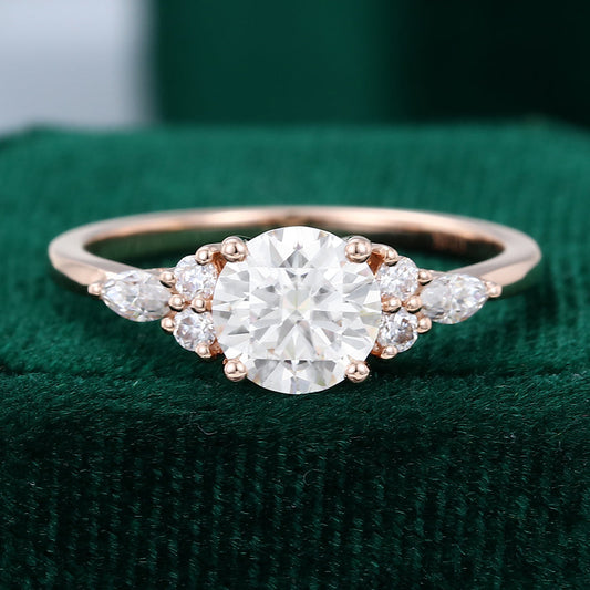 0.88 CT Round Shaped Moissanite Cluster Engagement Ring