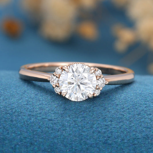 0.68 CT Round Shaped Moissanite Cluster Engagement Ring