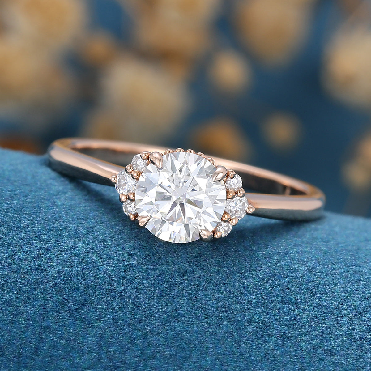 0.68 CT Round Shaped Moissanite Cluster Engagement Ring