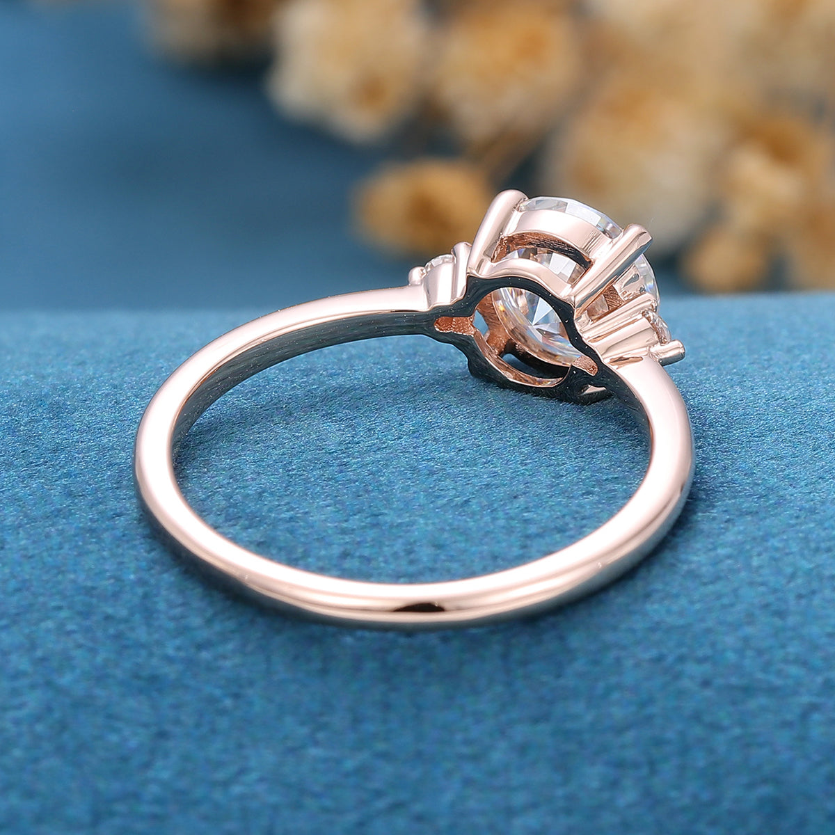 0.88 CT Round Shaped Moissanite Three Stones Engagement Ring