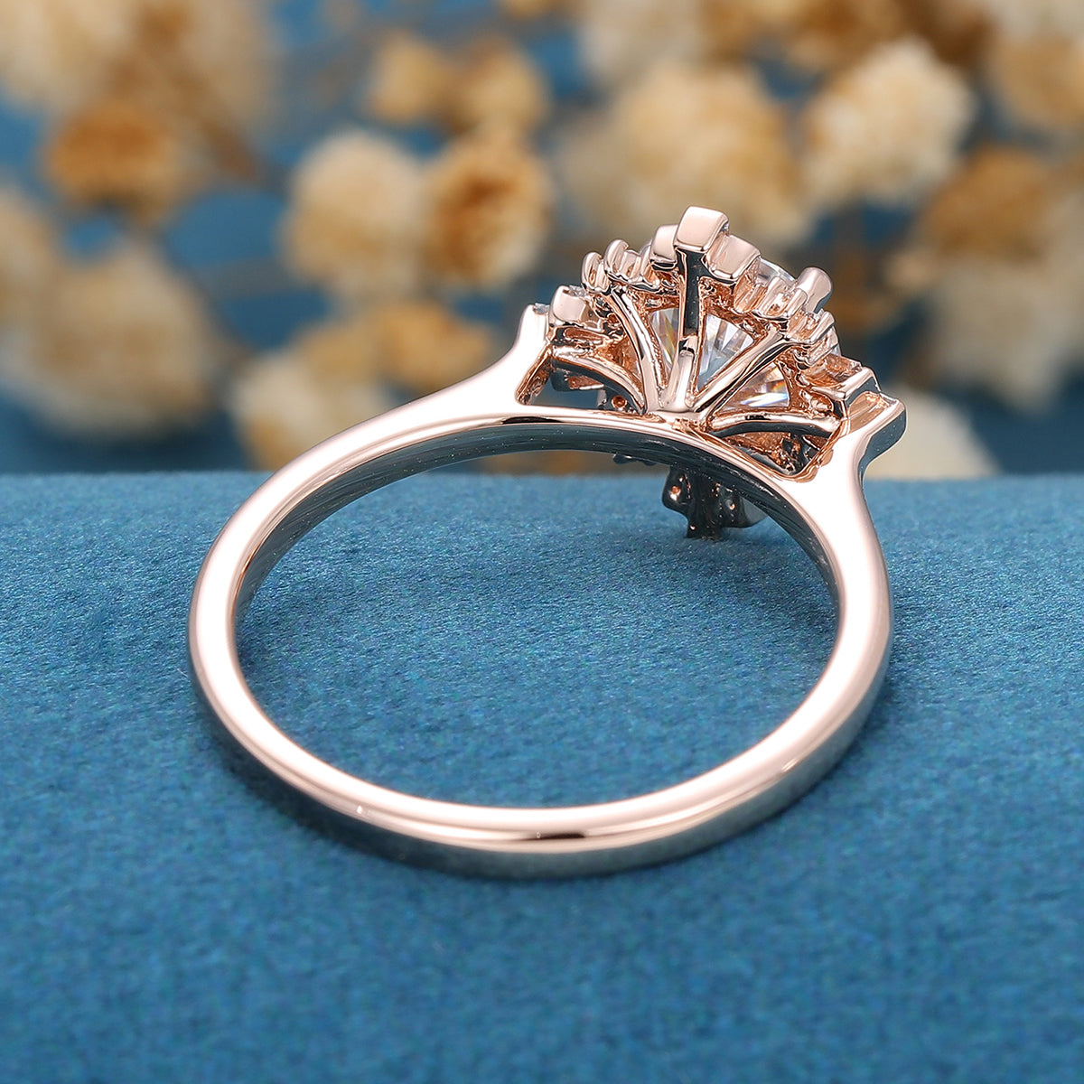 0.88 CT Round Shaped Moissanite Vintage Cluster Engagement Ring