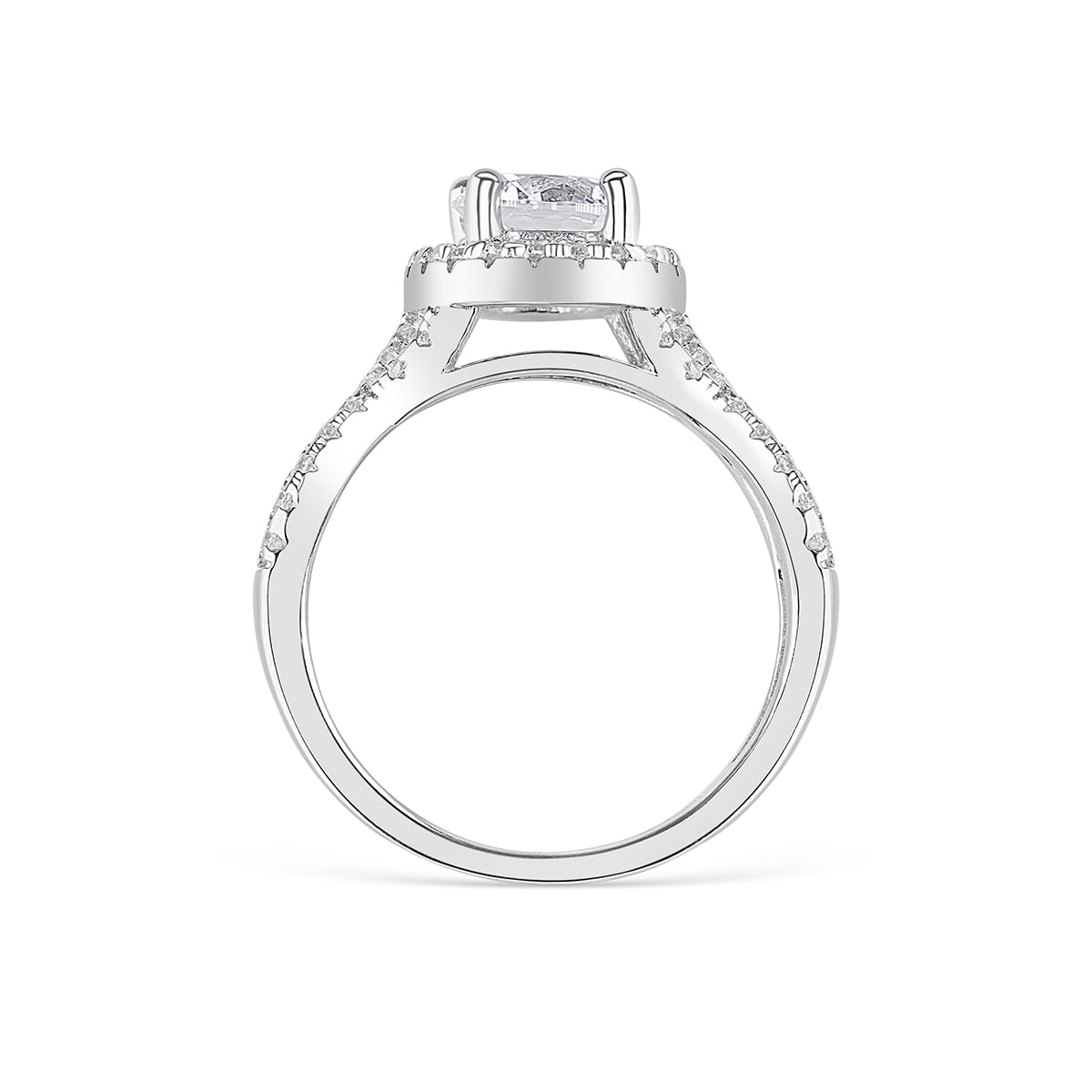 1.50 CT Oval Cut Halo Twisted Pave Moissanite Engagement Ring