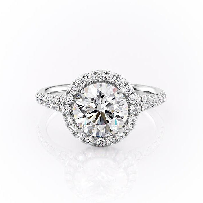 1.60 CT Round Cut Halo Split Shank Setting Moissanite Engagement Ring