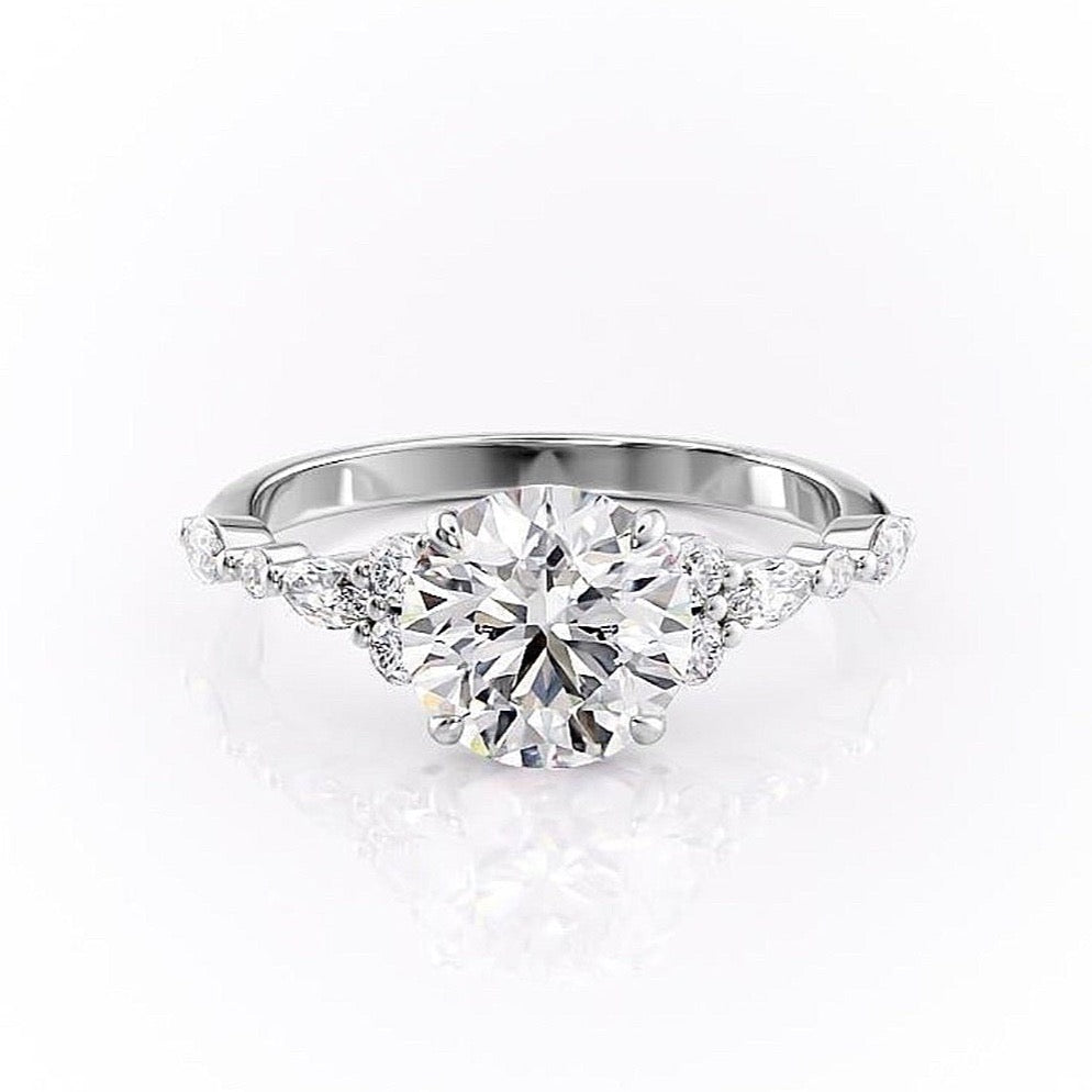 1.60 CT Round Cut Cluster Style Moissanite Engagement Ring