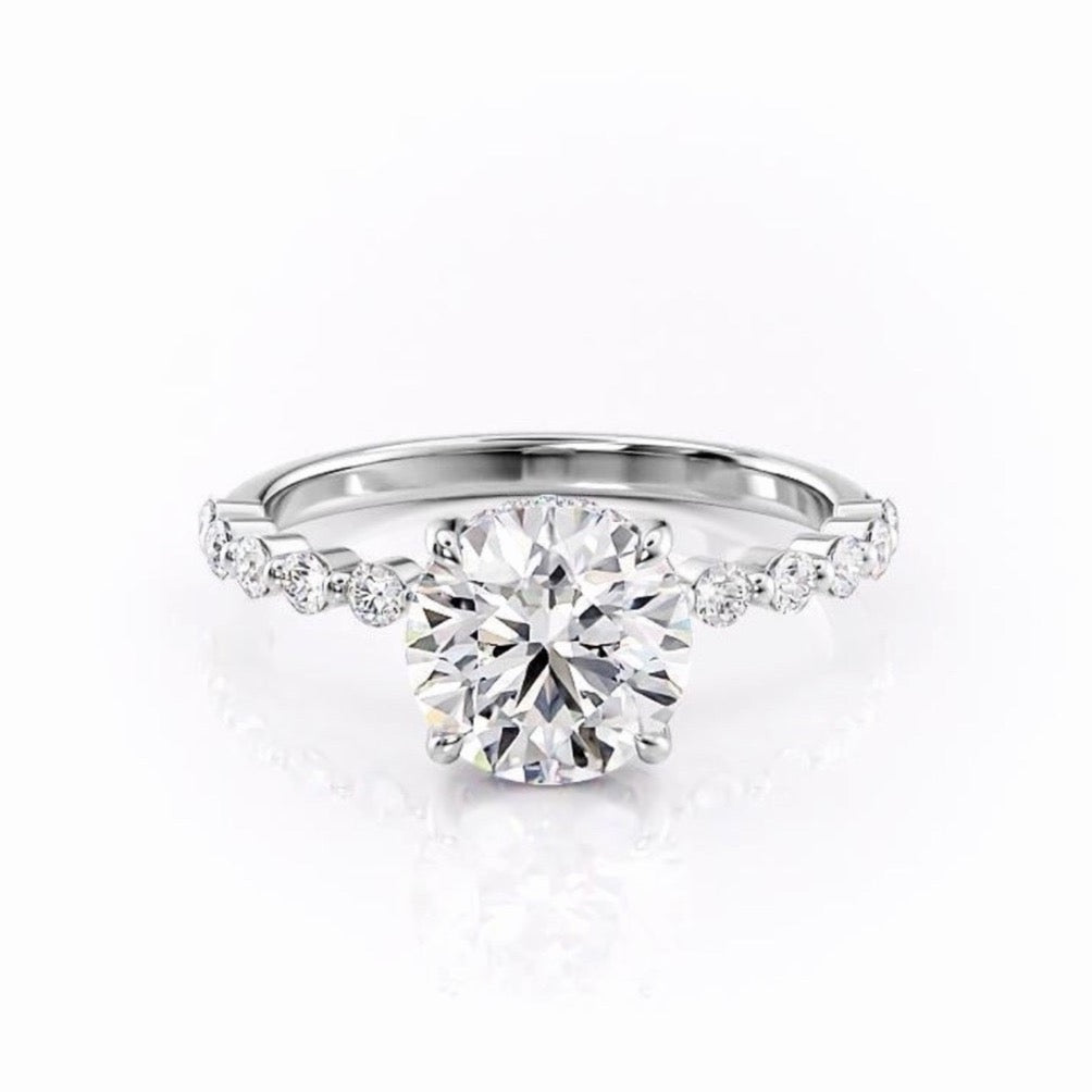 1.60 CT Round Cut Hidden Halo Pave Setting Moissanite Engagement Ring