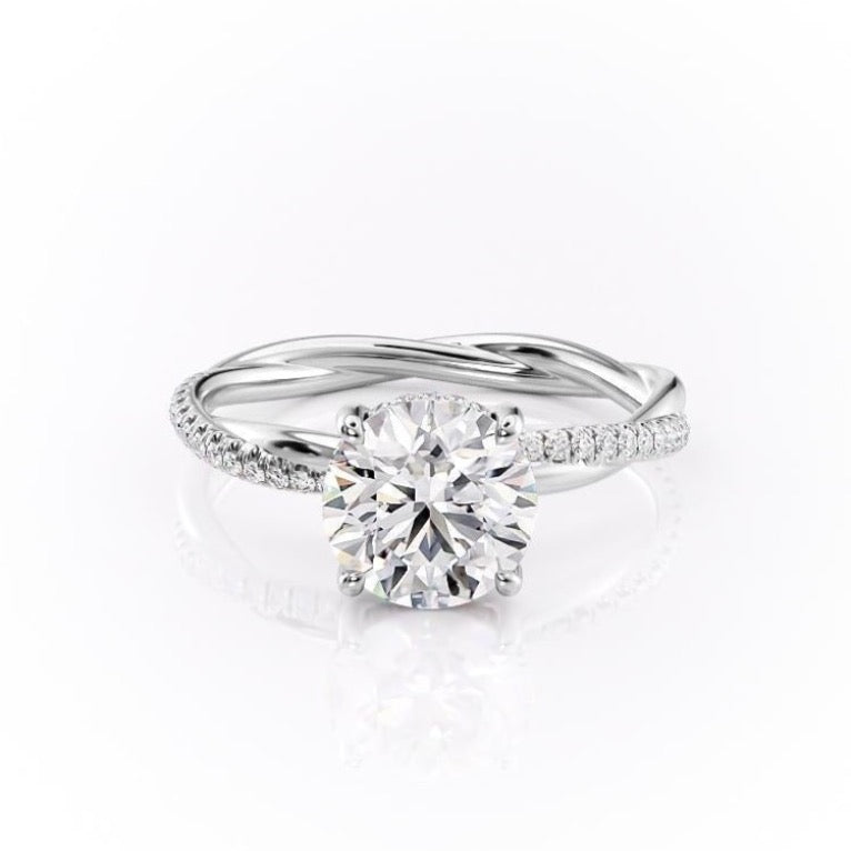 1.60 CT Round Cut Solitaire Twisted Pave Moissanite Engagement Ring