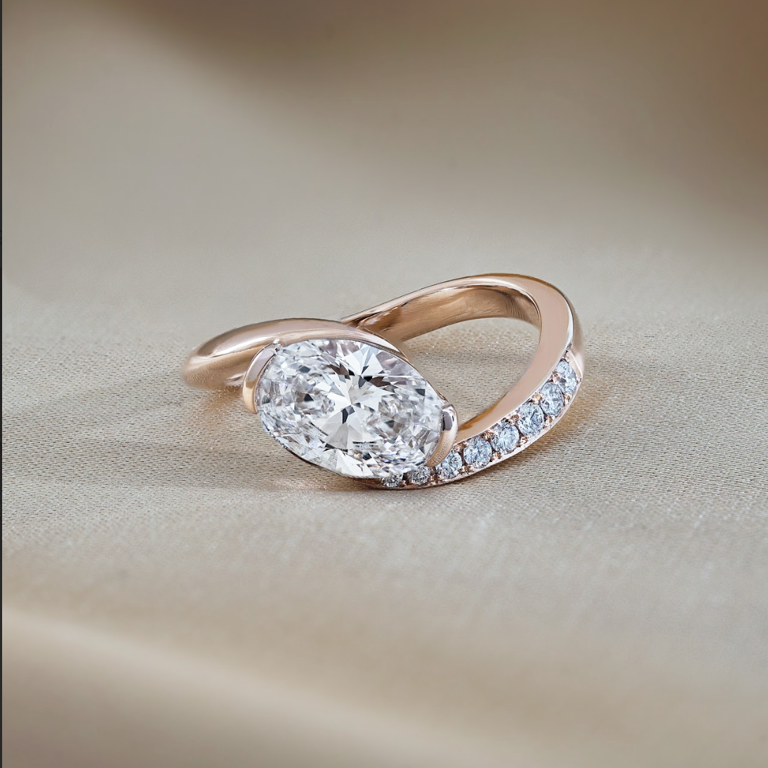 1.59 CT Oval Swirl Pave Moissanite Engagement Ring