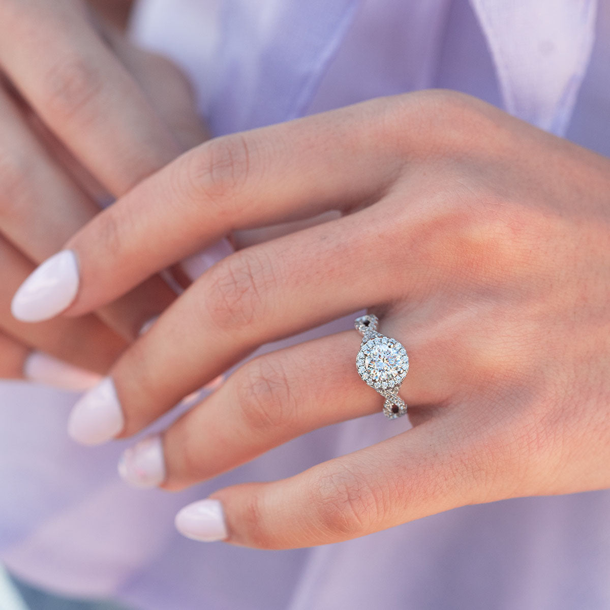 1.50 CT Oval Cut Halo Twisted Pave Moissanite Engagement Ring