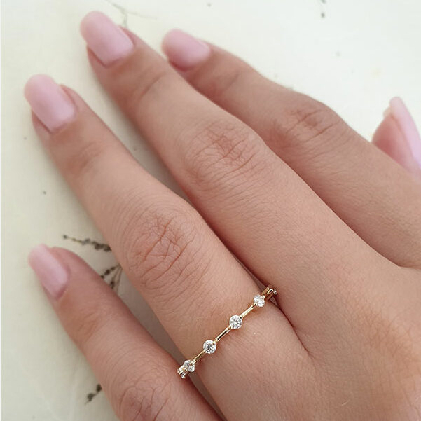 0.30 TCW Round Cut Dainty Pave Setting Moissanite Wedding Band